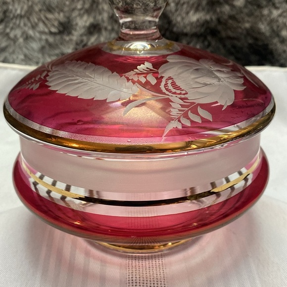 Bohemiam Ruby Red Crystal Glass Candy Dish - Picture 3 of 16